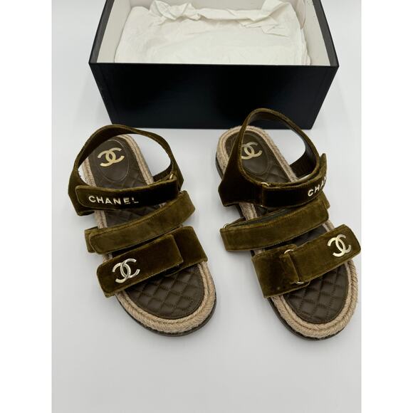 CHANEL Velvet Dad Sandals size 41 - Picture 1 of 10
